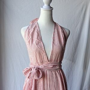 Forever 21 Pink Striped Backless Maxi Dress Size L Red White